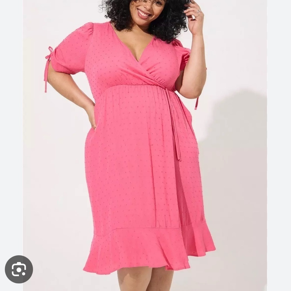 Torrid Pink Swiss Linen Midi Surplice Dress NWT